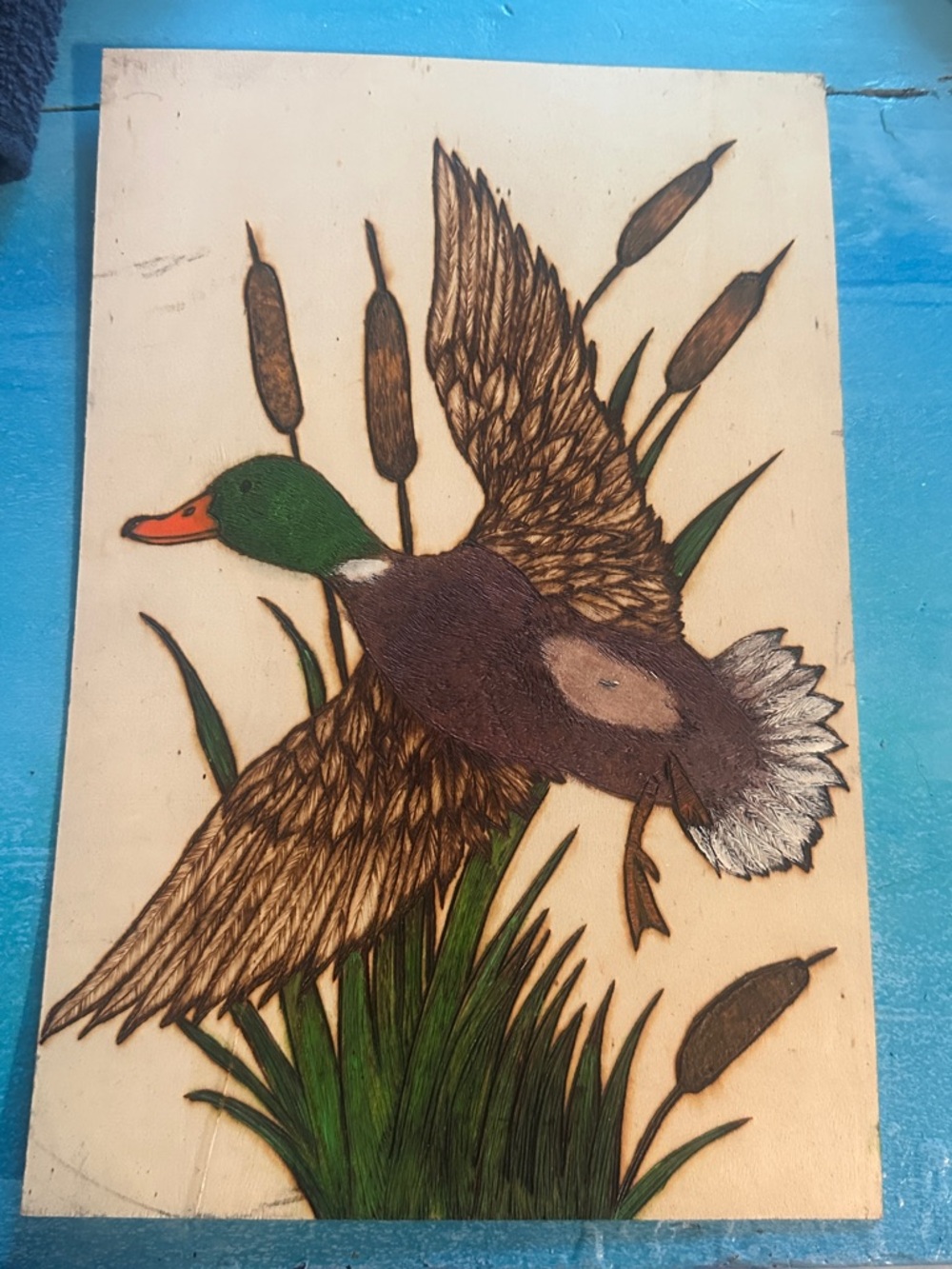 Hand Crafted Mallard Duck Wall Art - Green, Brown, Orange